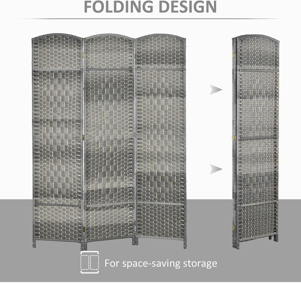 HOMCOM 3 Panel Room Divider 6 Ft Privacy Screen Hand-Woven Mixed Gray
