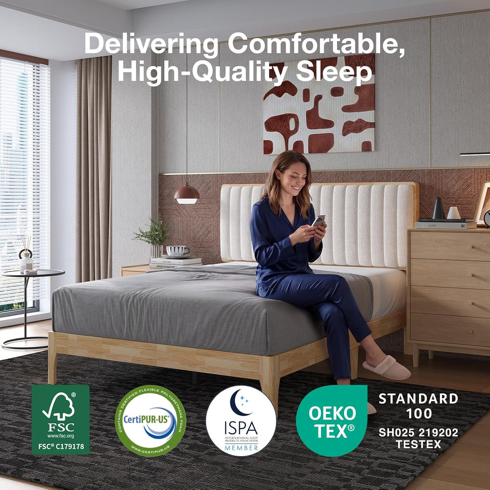 Novilla Queen Size Bed Frame with 3-Level Adjustable Upholstered Headboard