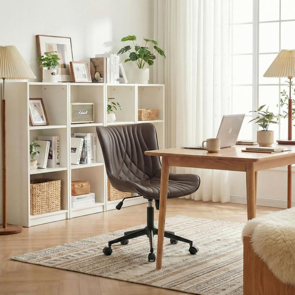 YOUNIKE Office Chair Armless Faux Leather Desk Chair, Brown | Home Office Com...