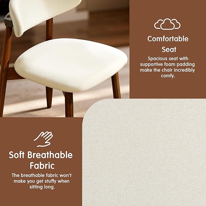CHUN YI Dining Chairs Set of 4, Upholstered Wooden Dining Room Chairs, Mid Ce...