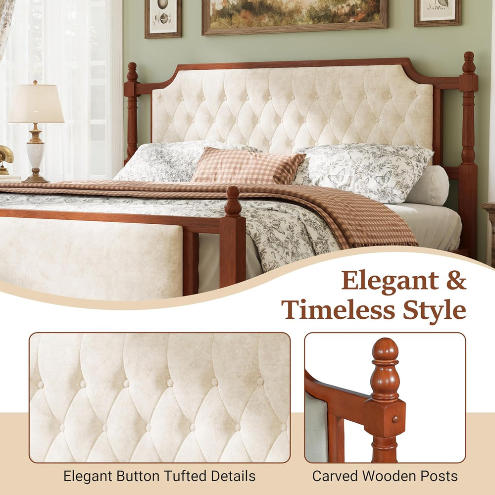 King Size Upholstered Platform Bed with Headboard and Footboard, Brown