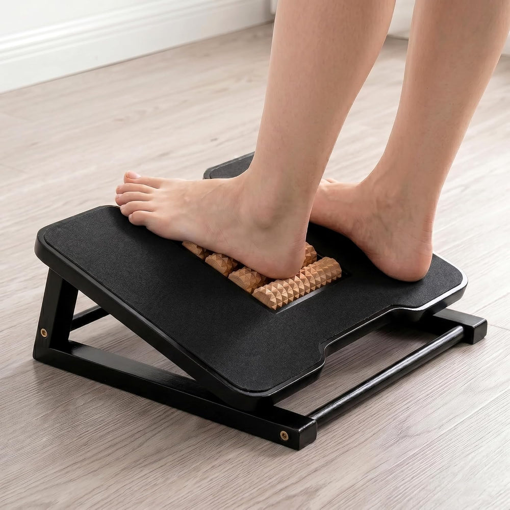 Bamboo Under Desk Foot Rest Foot Stool Rocking Footrest (Black Triangle)