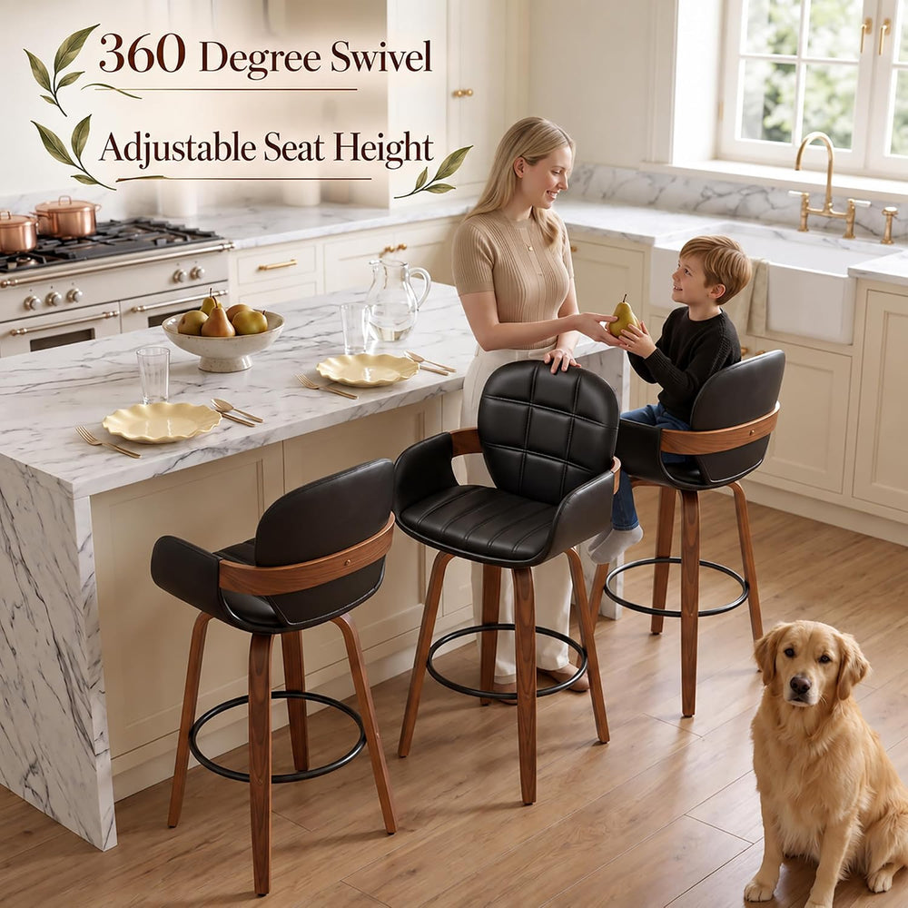 Mid Century Modern Bar Stools, Bar Height Stools with Walnut Finish
