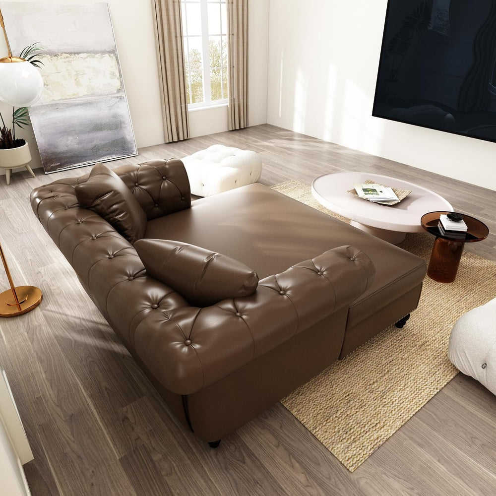 62.99" Chaise Lounge Indoor Comfy Reading Chair with 2 Pillows, PU Leath...