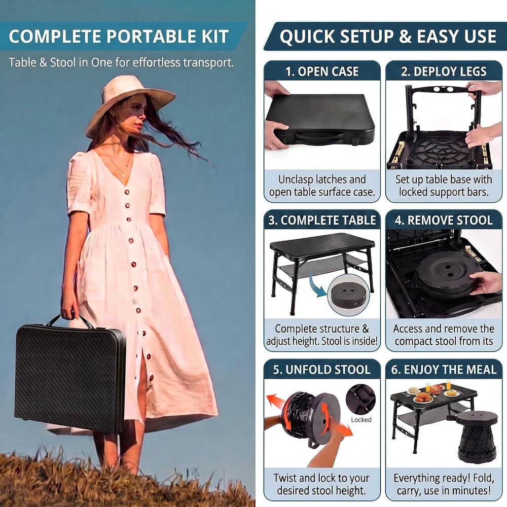 KPR Portable Camping Table and Stool Set, Ultralight Folding Beach Table
