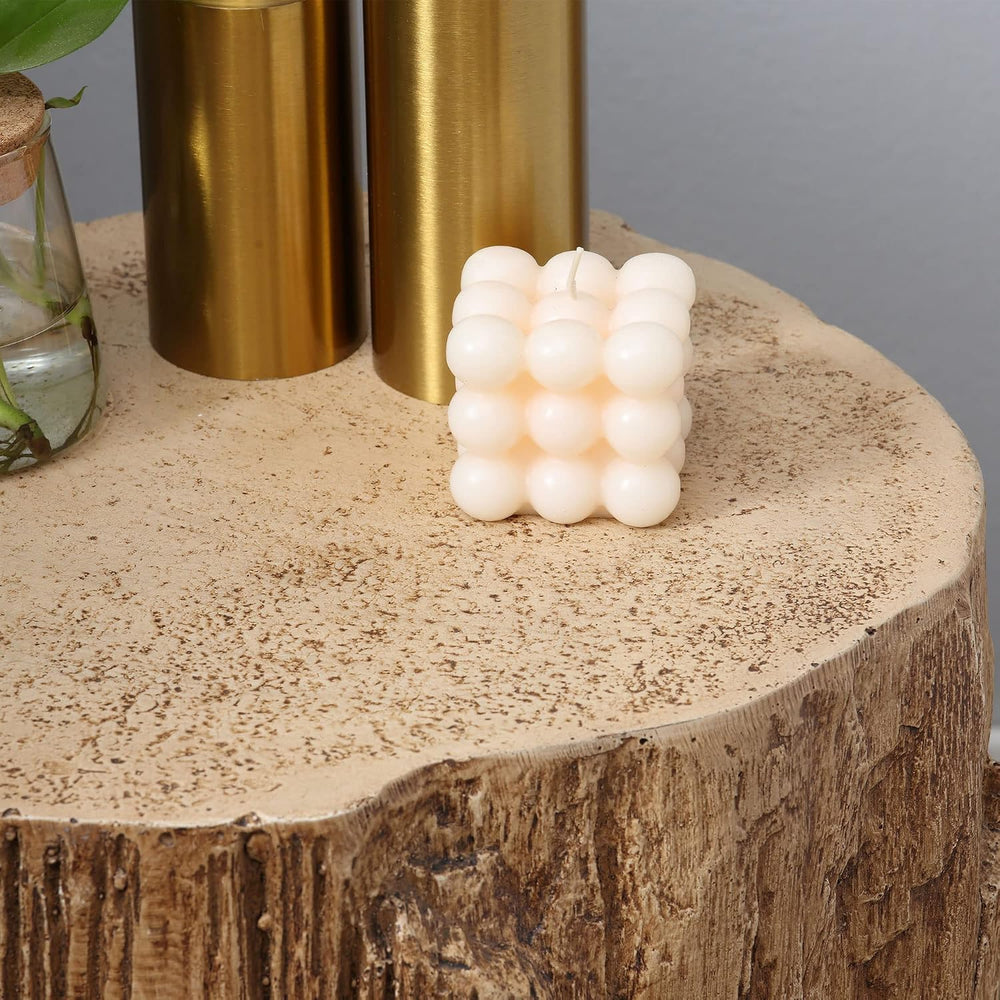 Tree Stump Stool, Decorative Side Table with Round Tabletop, Concrete End Tab...