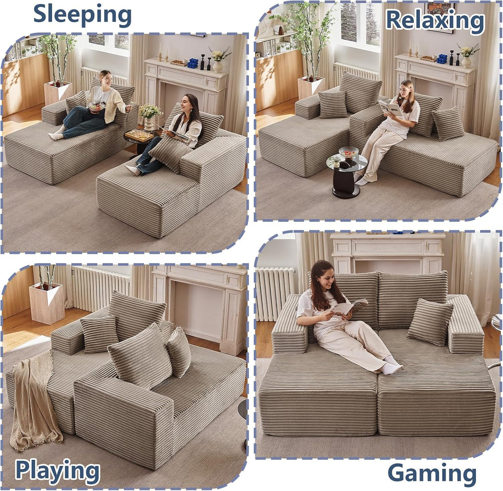 75"Oversized Chaise Lounge Chair,Sectional Double Lounge Chaise with Pil...