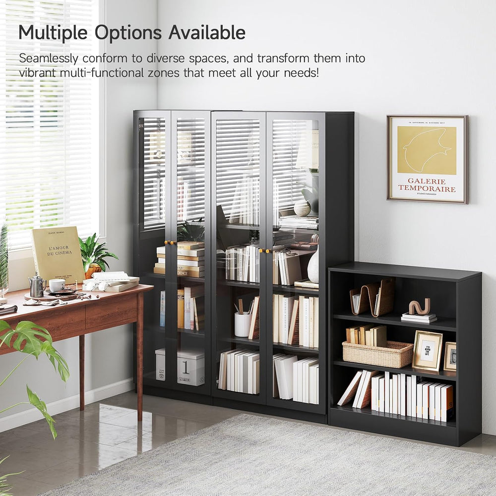 Metal Open Bookshelf, 3 Tier Black Office Shelves, Small Bookshelf Bookcase |...