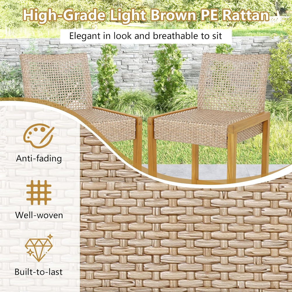 Tangkula Patio Wood Barstools Set of 2, PE Rattan Bar Height Chairs with Back...