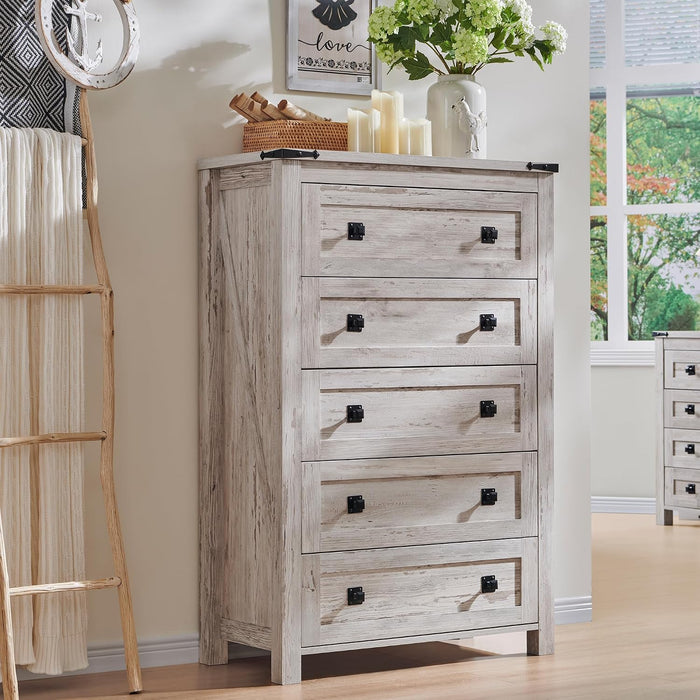 T4TREAM 48" Farmhouse 5-Drawer Dresser for Bedroom, Antique Brush White