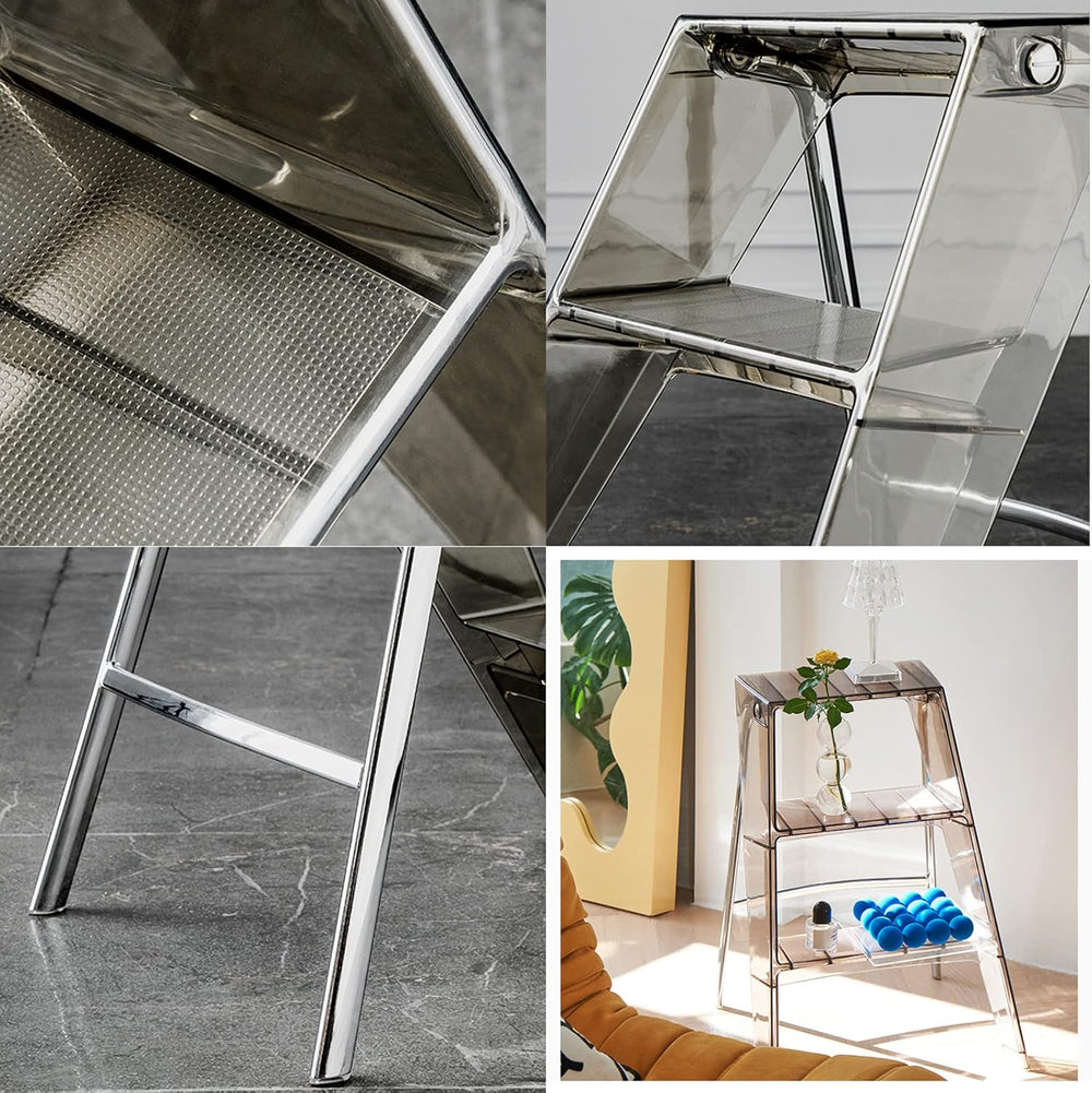 3 Step Ladder Step Stool Transparent Staircase Multi-Functional Folding Acryl...