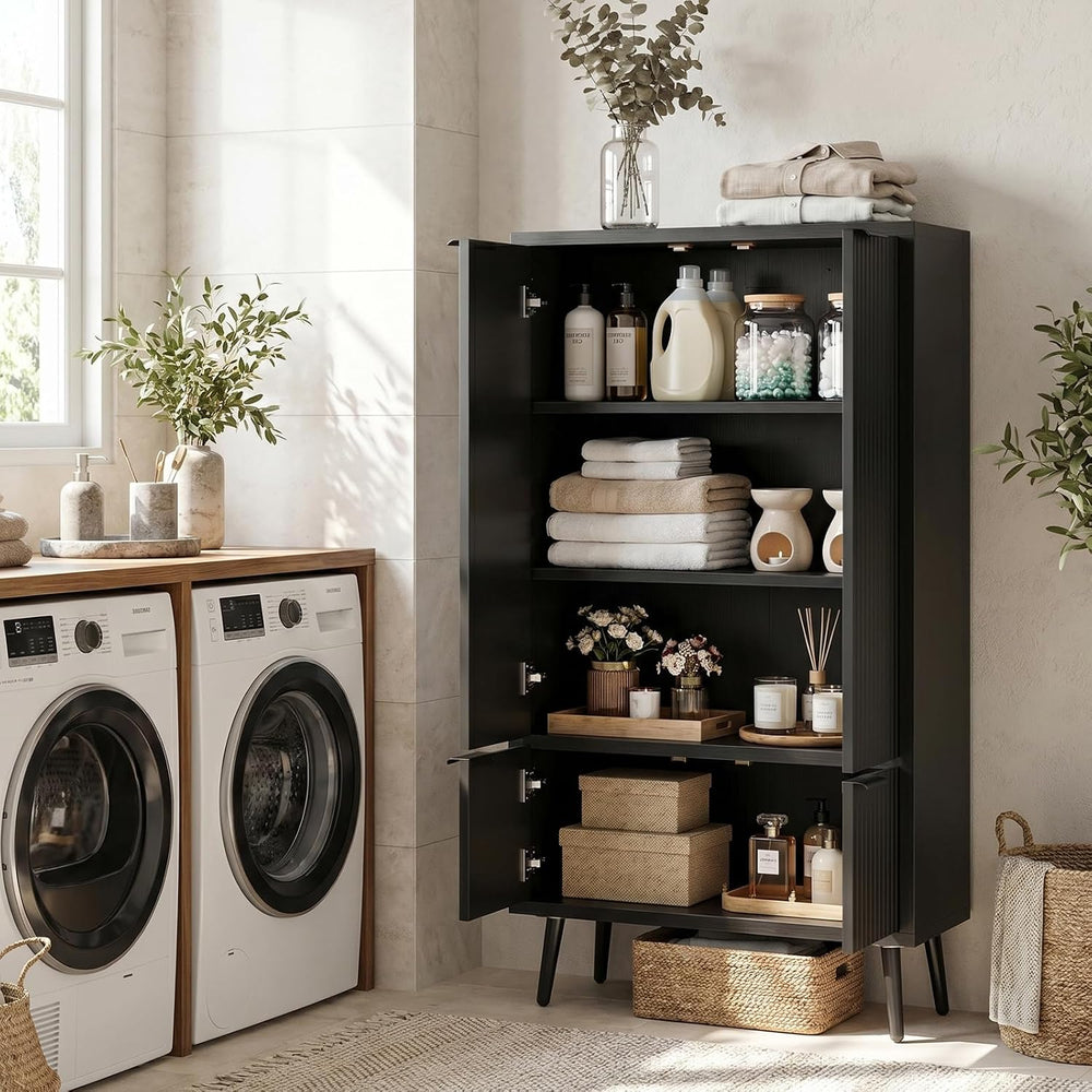 Pantry Cabinet with 4 Doors, 51.2" H Freestanding Bathroom Storage Cabin...