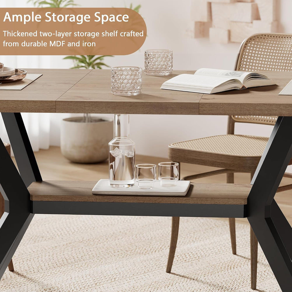 MECHYIN Extendable Dining Table for 4-8, 55-71 in, Storage Shelf, Natural | F...
