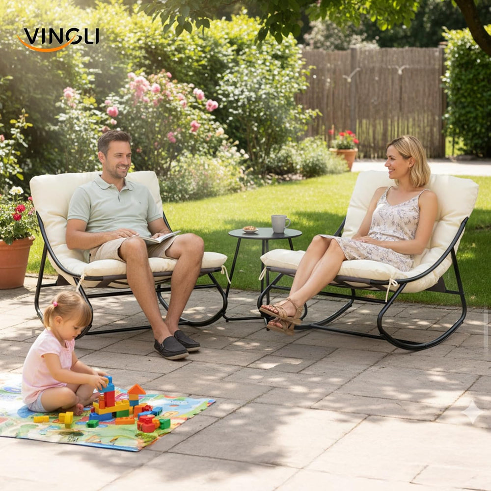 VINGLI Rocking Patio Chairs Set of 2 with Side Table, Heavy Duty 400 LBS Capa...