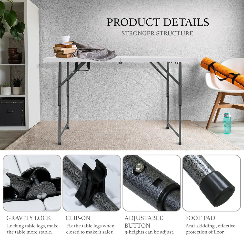 AJP Distributors 4 Foot Portable Plastic Folding Table 4FT 48" Half Fold...