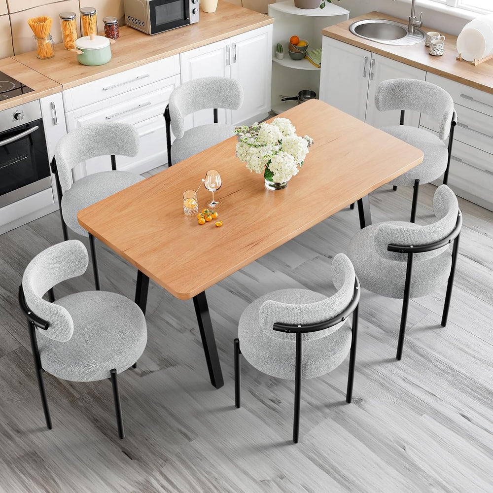 PatioPerk Boucle Dining Chairs Set of 6, Light Gray Mid Century Morden Chair ...