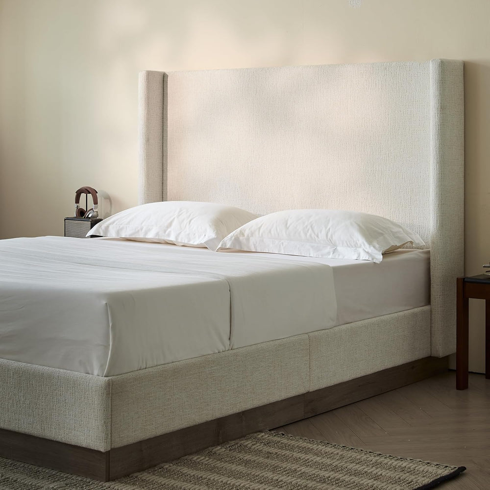 52.5" Extra-Tall Wingback Bed Frame - Luxury Oat Boucle Upholstered Plat...