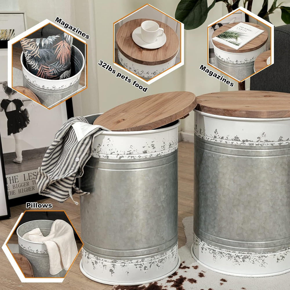 BRIAN & DANY 2 Pack Farmhouse Accent Side Table, Rustic Storage Ottoman S...