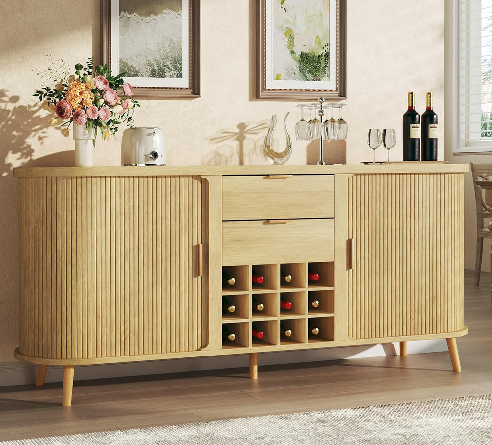 HUAHUU 58" Buffet Cabinet with Storage, Fluted Wine Bar Cabinet with Dra...