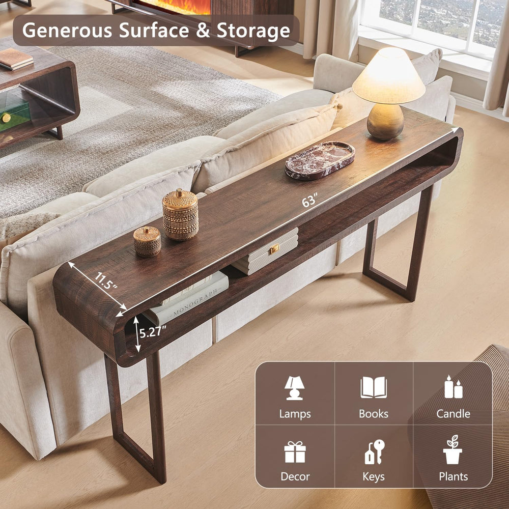 IFGET 63-Inch Long Console Table, Modern Curved Entryway Table, Dark Walnut |...