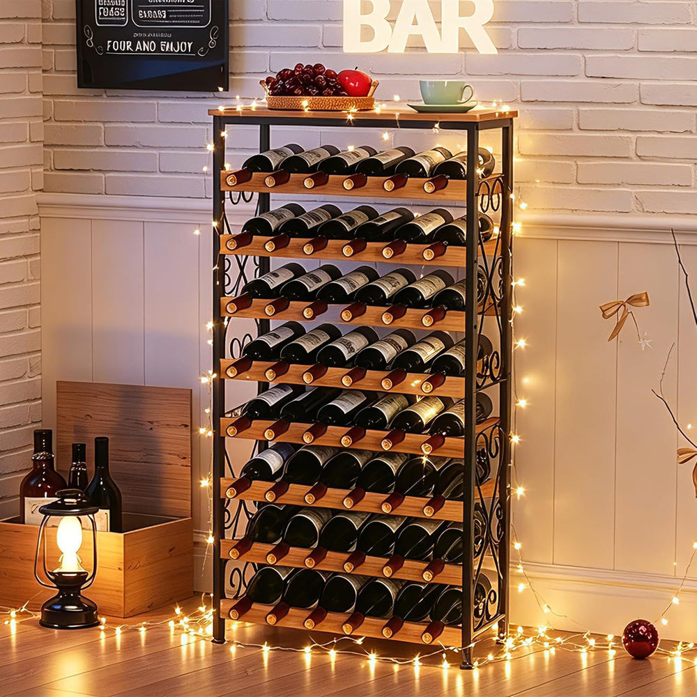 Sonyabecca 48 Bottle Wine Rack Freestanding Floor with Wood Top,8-Tier Wine S...