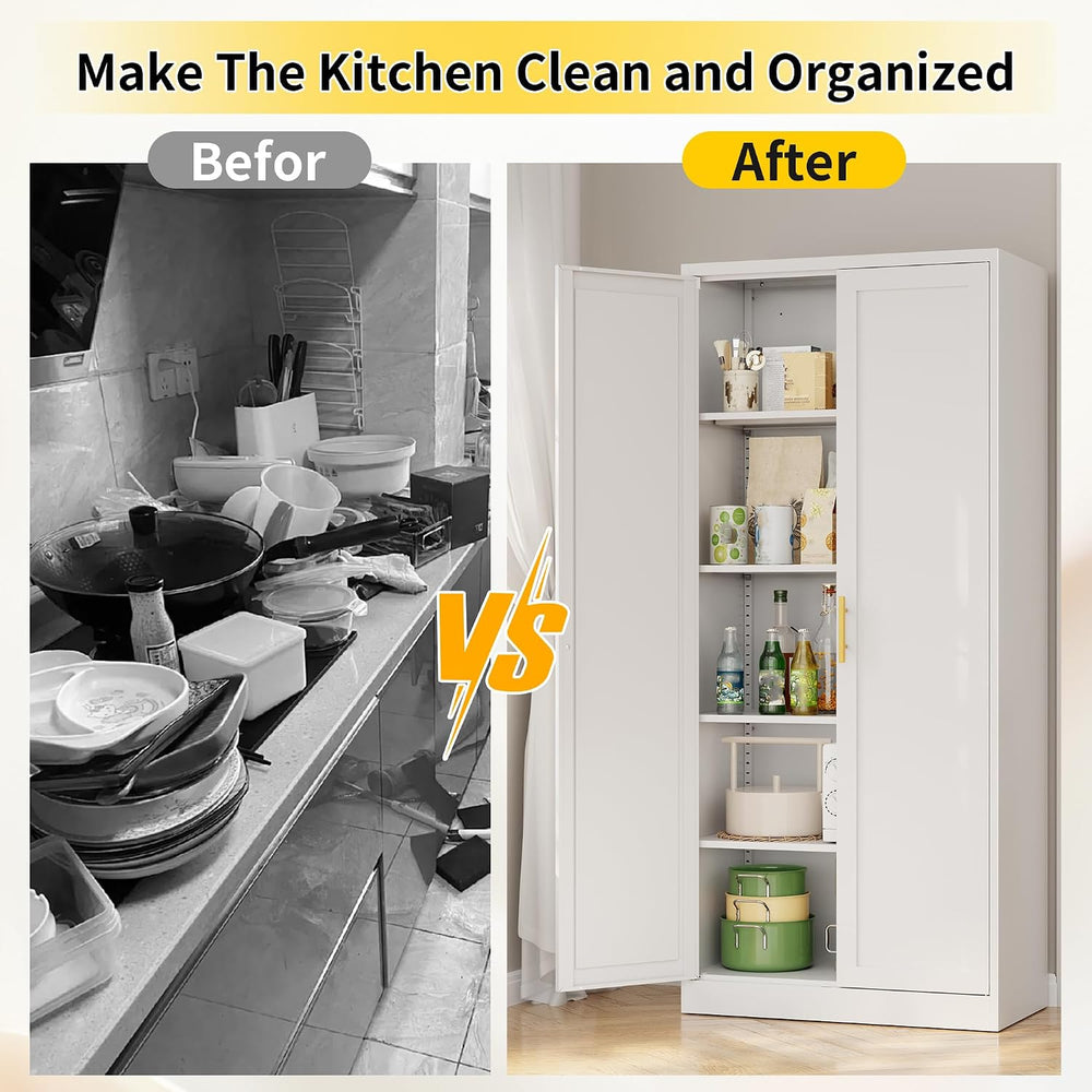 Metal Pantry Cabinet, 71"H x 28"W x 14"D Pantry Cabinets with ...