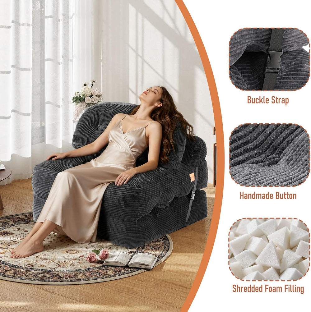Folding Sofa Bed, Convertible Sleeper Chair with Back Support and Pillow | Fo...