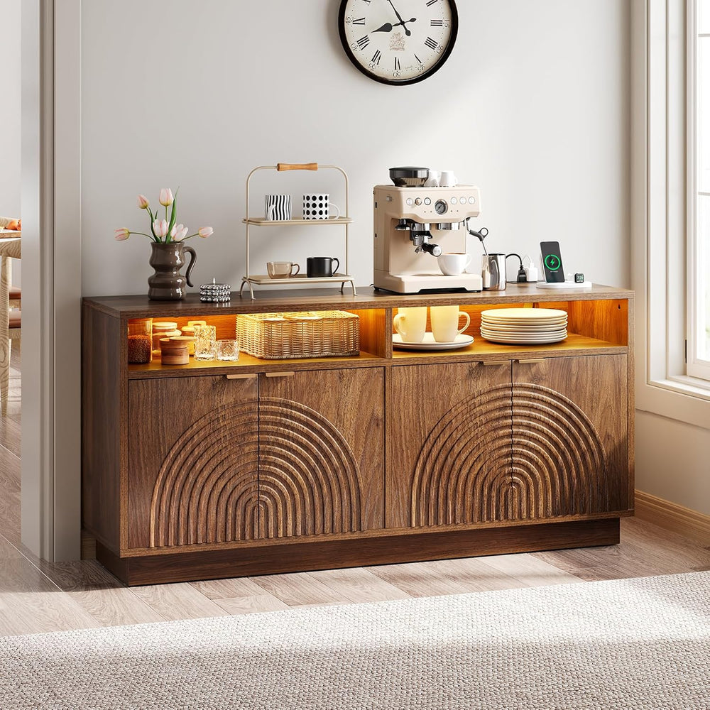 Modern Sideboard Buffet Cabinet with Storage - 58" Fluted Credenza Stror...