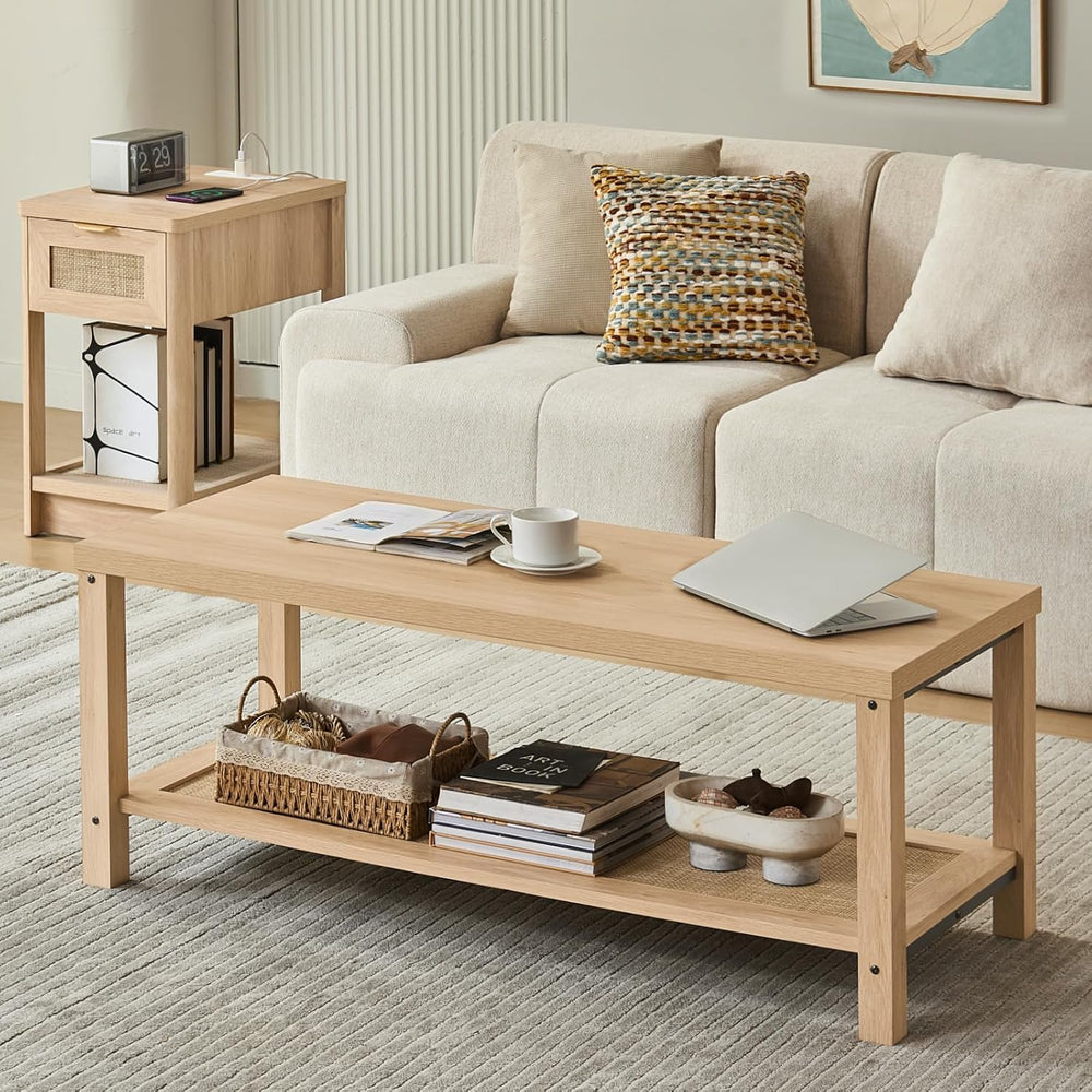 Lerliuo Farmhouse Coffee Tables for Living Room, Natural
