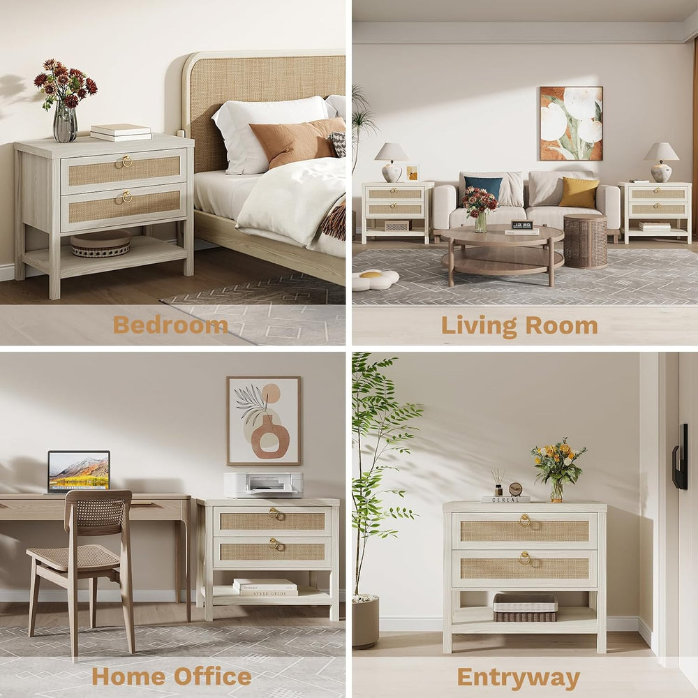 Eclatara Large Rattan Night Stand Set of 2 with 2 Drawers and Storage Shelf |...