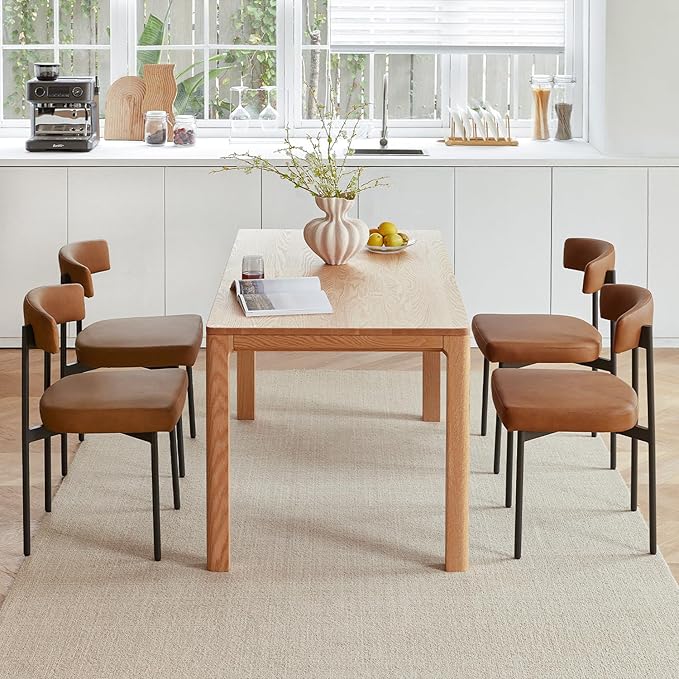 Brown Faux Leather Dining Chairs Set of 2, Armless Upholstered Kitchen Chair,...