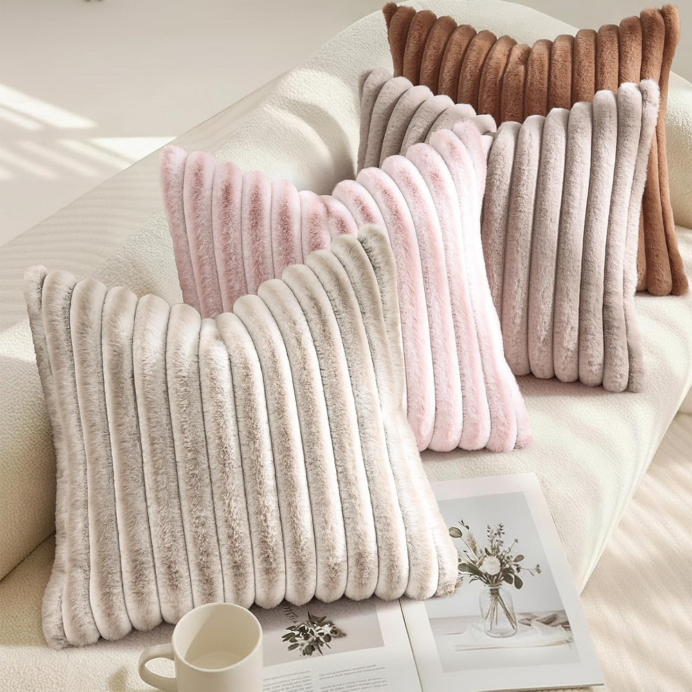 decorUhome Fall Faux Fur Throw Pillow Covers 26x26 Set of 2 Brown
