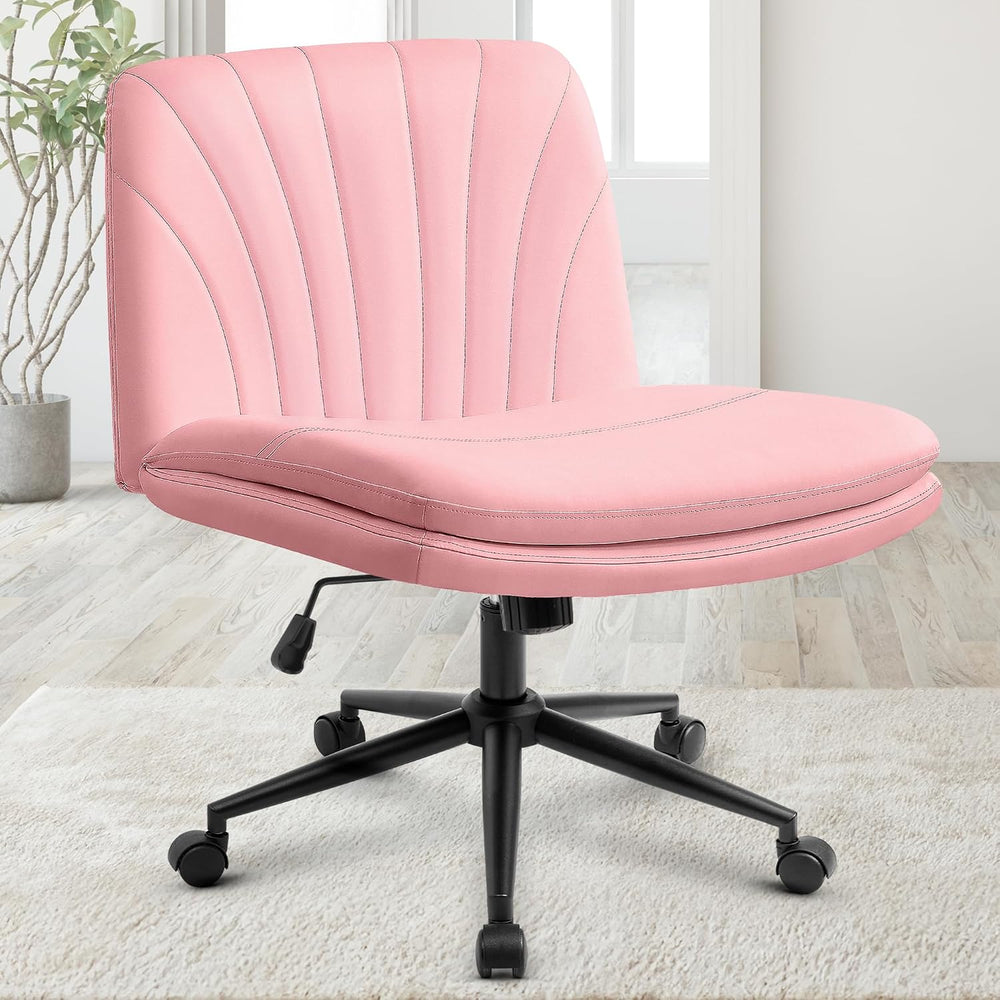 Orange Factory Criss Cross Chair, Wide Leather Vanity Desk Seat, Pink Pu | Cr...