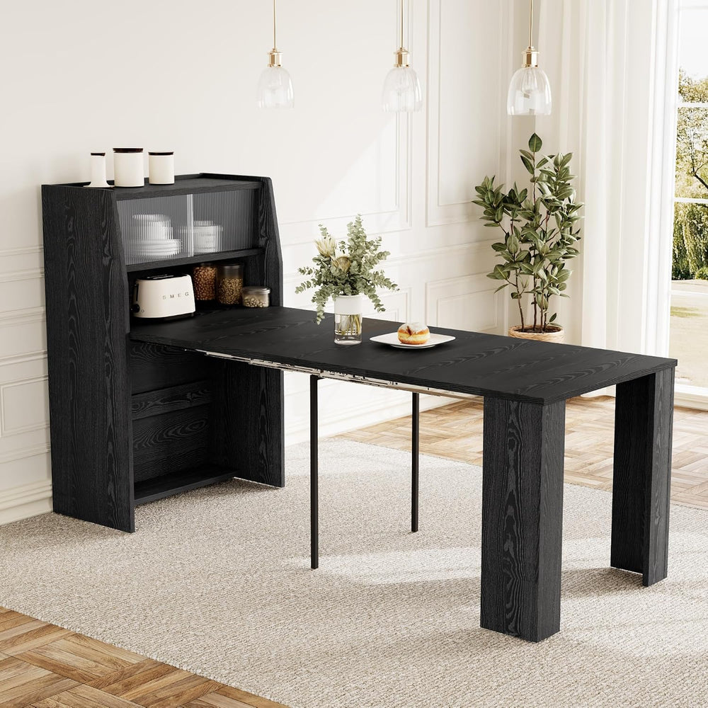 HIPIHOM 86.6" Extendable Dining Table for 4-6, MDF, Storage Cabinet | Re...