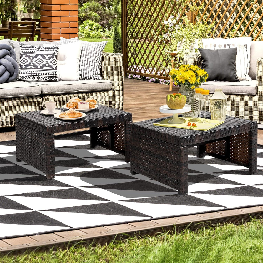 ORALNER Outdoor Ottoman, Set of 2 Wicker Footstools, All-Weather Rattan Foot ...