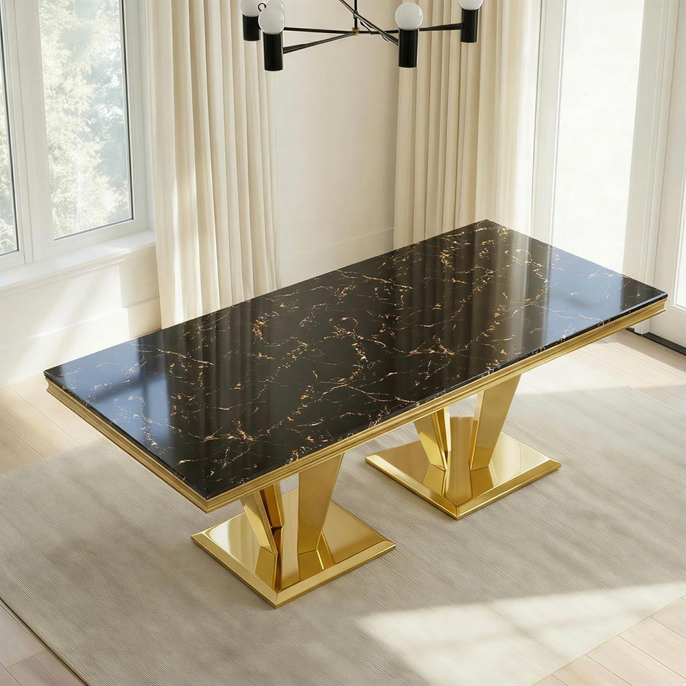 66.9" Dining Table for 4-6,Elegant Kitchen Table with Faux Marble Top Di...