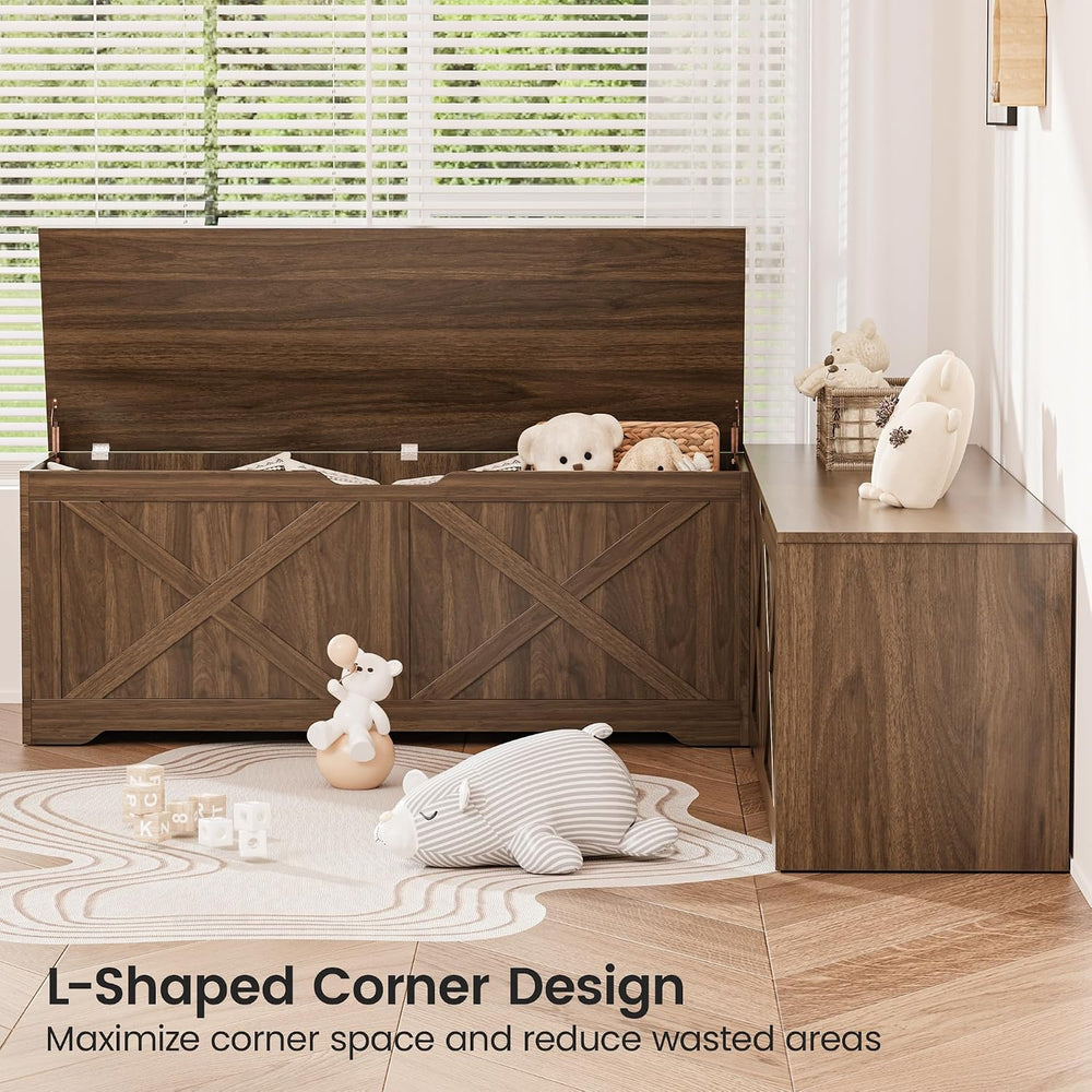 L Shaped Storage Bench, 63" Corner Bench with Storage, Breakfast Nook Be...