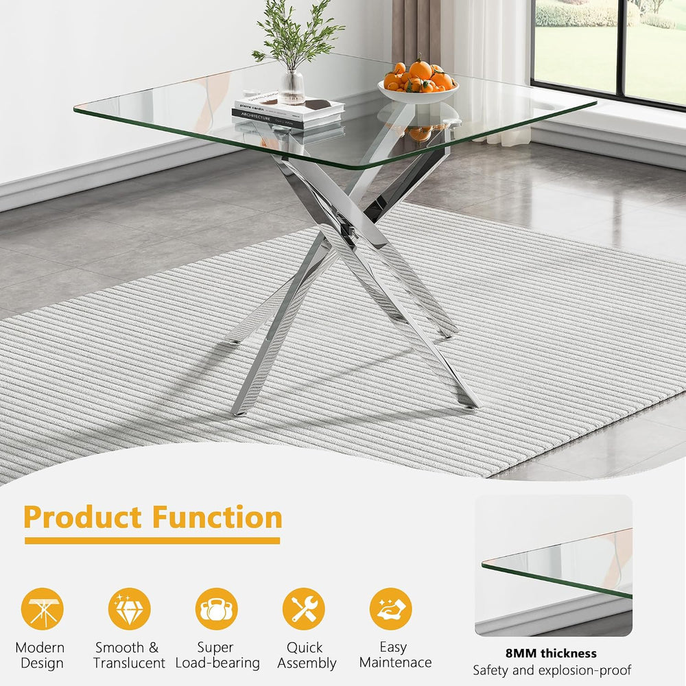 36 inch Square Glass Dining Table, Modern Dining Table for 4, Square Kitchen ...