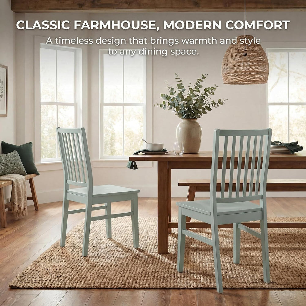 HNY Green Wood Dining Chairs Set of 8, Farmhouse Kitchen Chairs with High Bac...