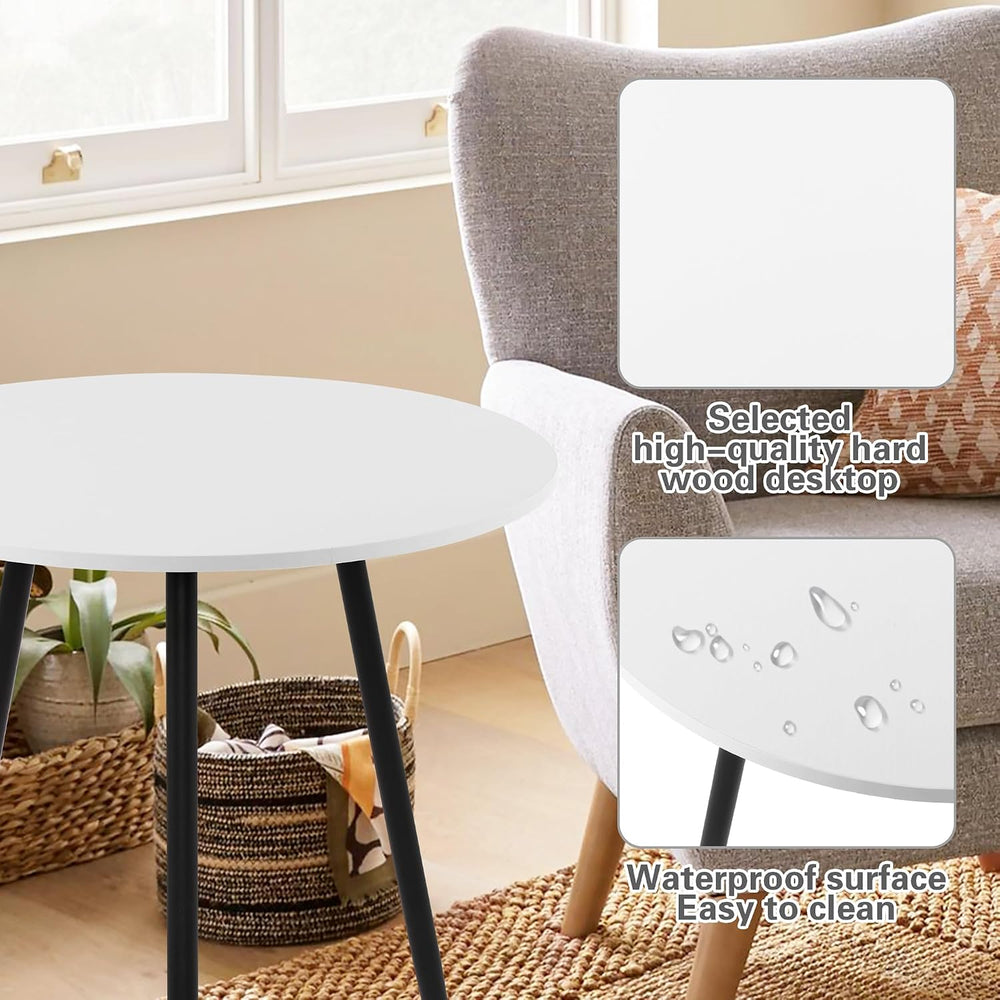 NOBPEINT Round Modern Wooden Side Table, 28 Inches End Table with 3 Metal Leg...