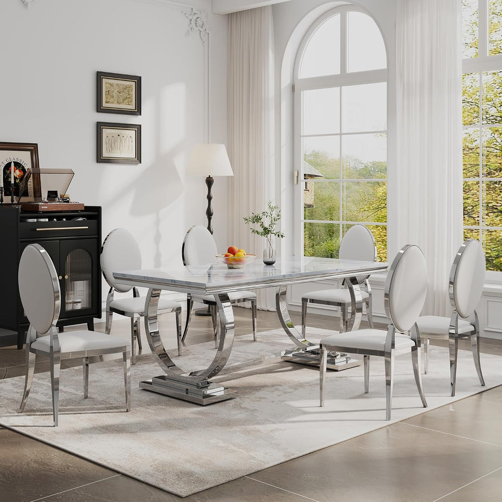 Luxury Marble Dining Table Set for 6 People, 70" Double O-Shaped Faux Ma...