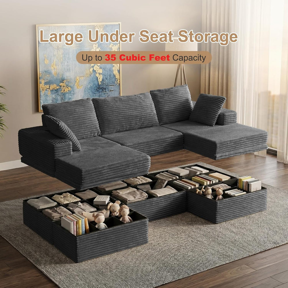 107'' Modular Sectional Sofa, Deep Seat Couch with Storage | Oversize...