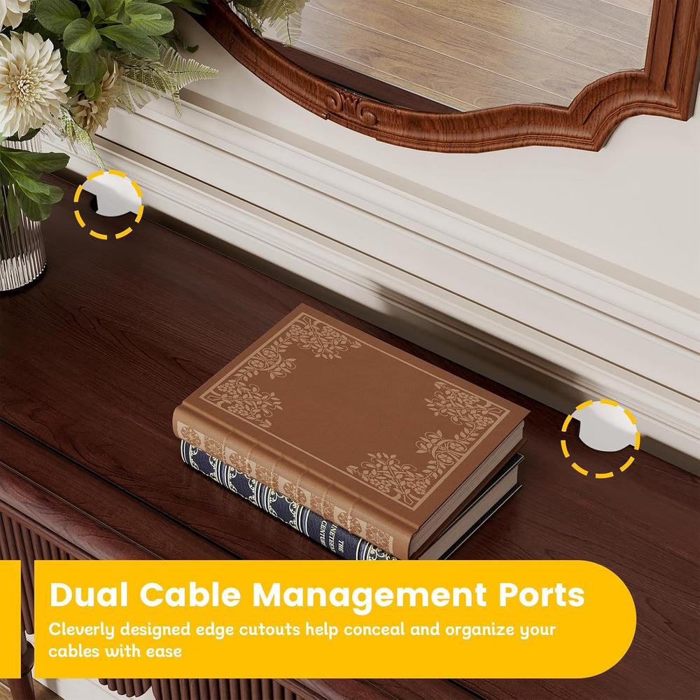 Solid Wood Console Table with Drawer – Dark Walnut Entryway Table with Scallo...