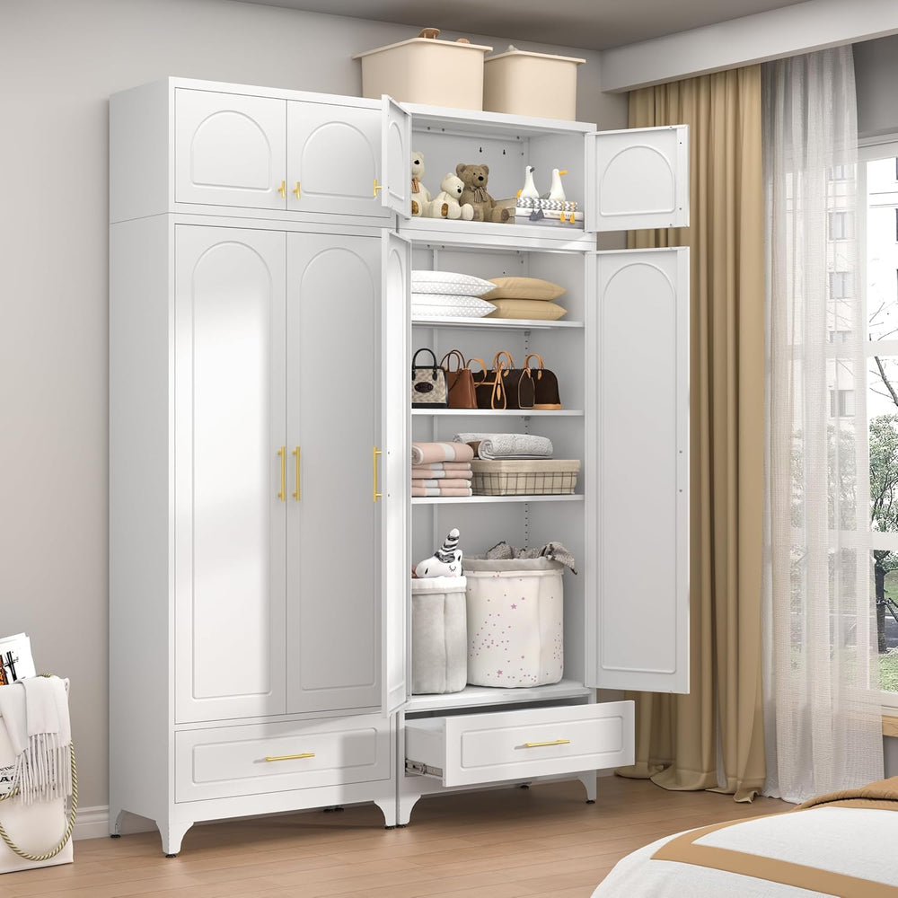 32" Wall Metal Storage Cabinet with Doors & Gold Handle | Adjustable...