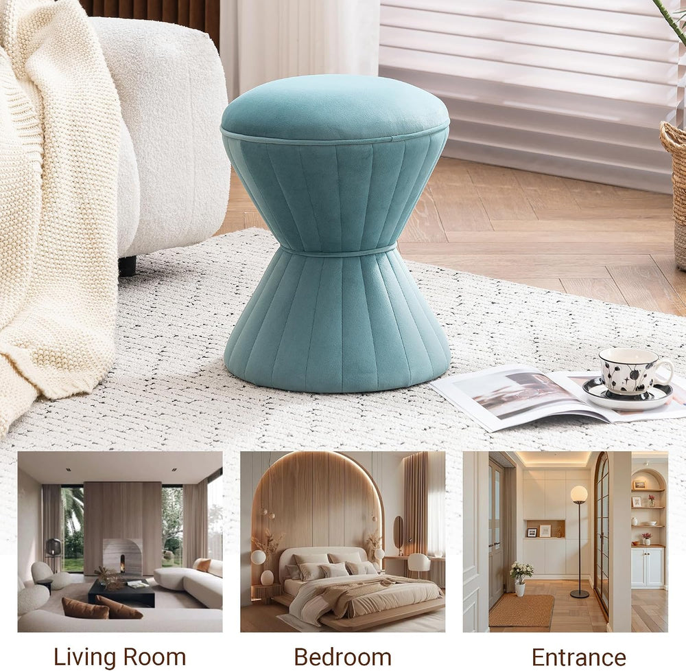 Multifunction Velvet Ottoman, Upholstered Vanity Stool Chair, Sturdy Round Fo...