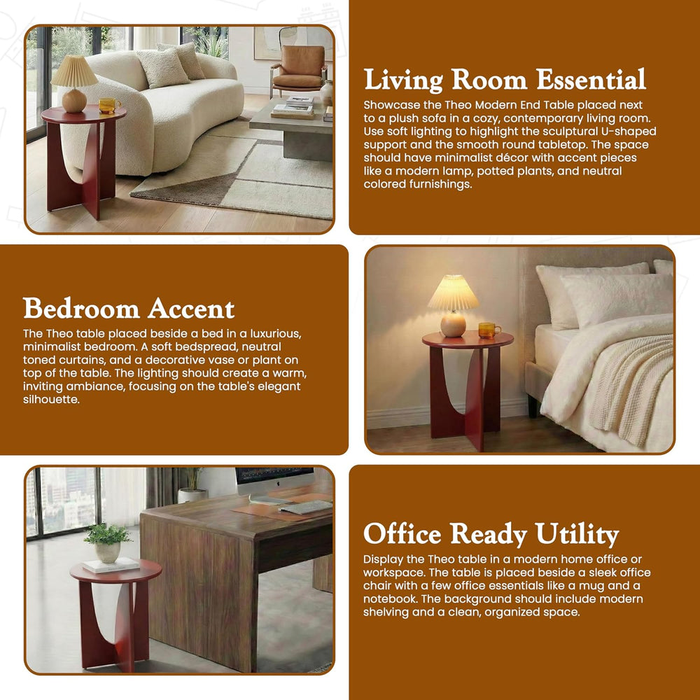KB Designs - Side End Table Modern Round Wood Accent Table with Sculptural U ...