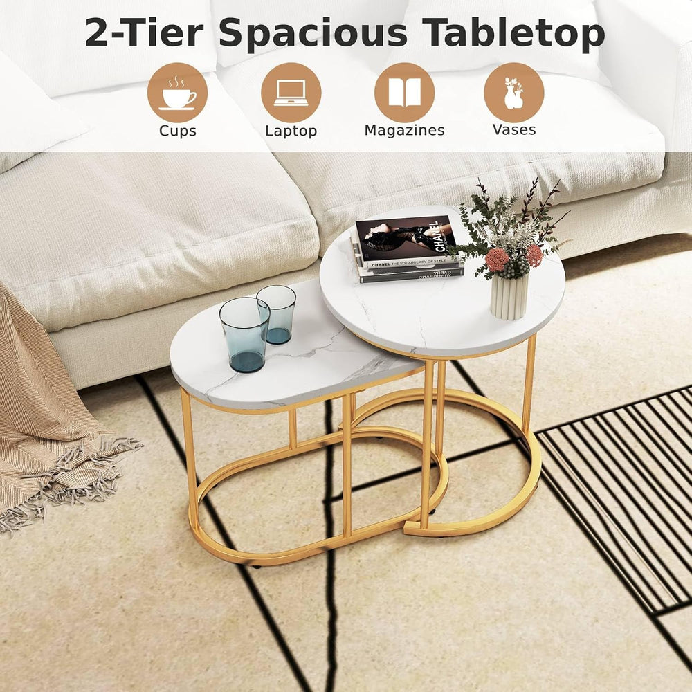 Multigot Nesting Tables Set of 2, Stacking End Side Table, Marble Accent Snac...