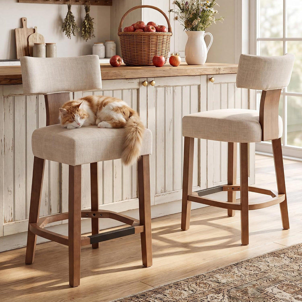 Farmhouse Bar Stools Set of 2, 26" Linen Upholstered Counter Height Bars...