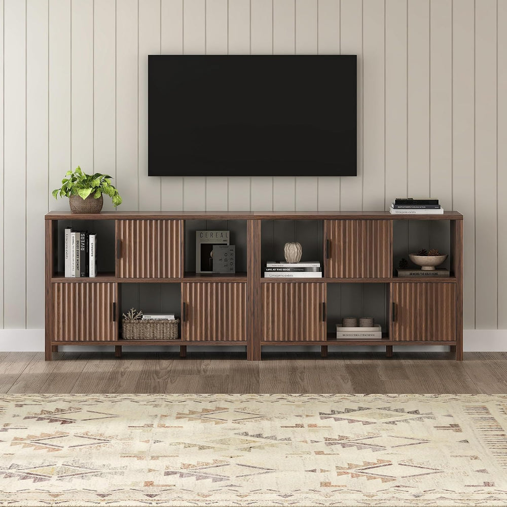 EYYTHUNG Fluted Storage Organizer Bookshelves, Modern Cube Bookcase with 3 Op...