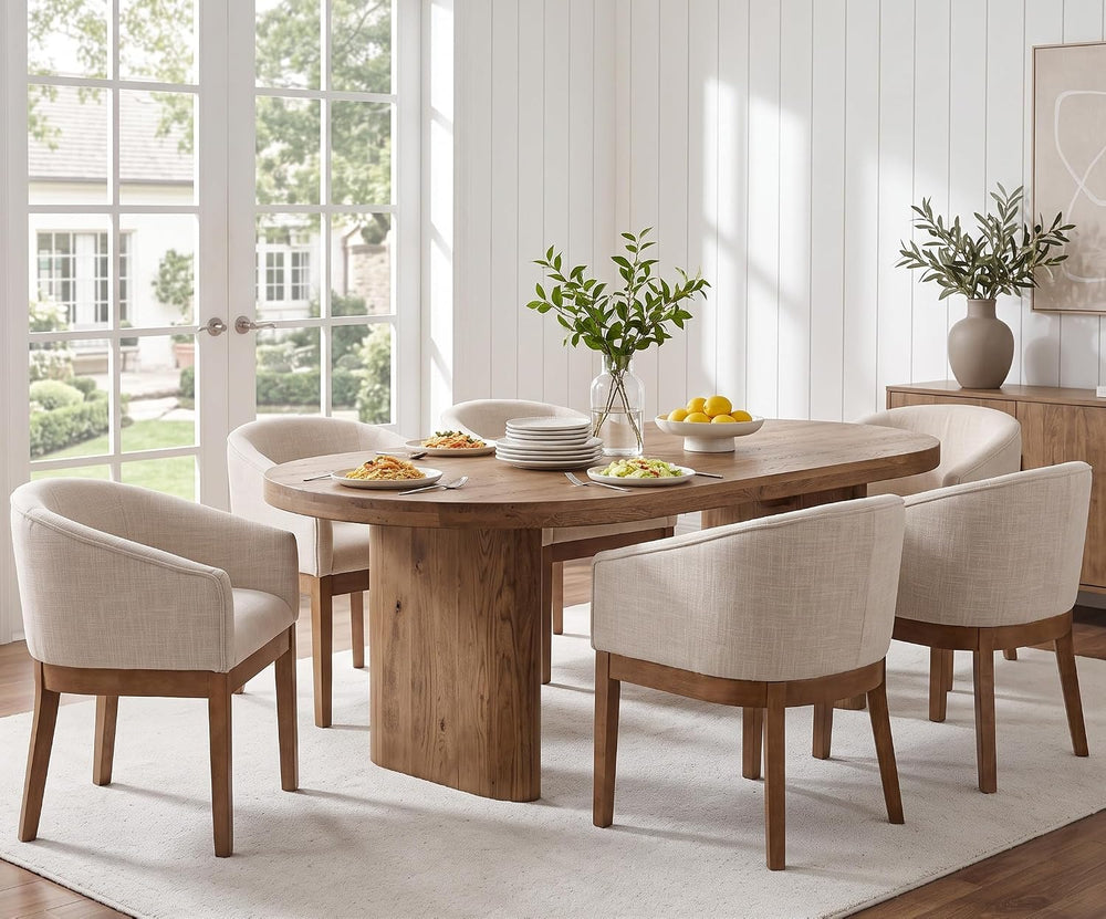 RIVOVA Barrel Dining Chairs Set of 6, Upholstered Kitchen Chairs, Beige